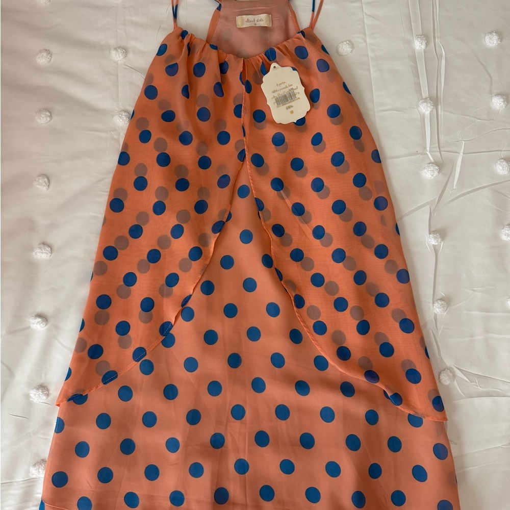 Altar'd State Coral Dress with Navy Dots